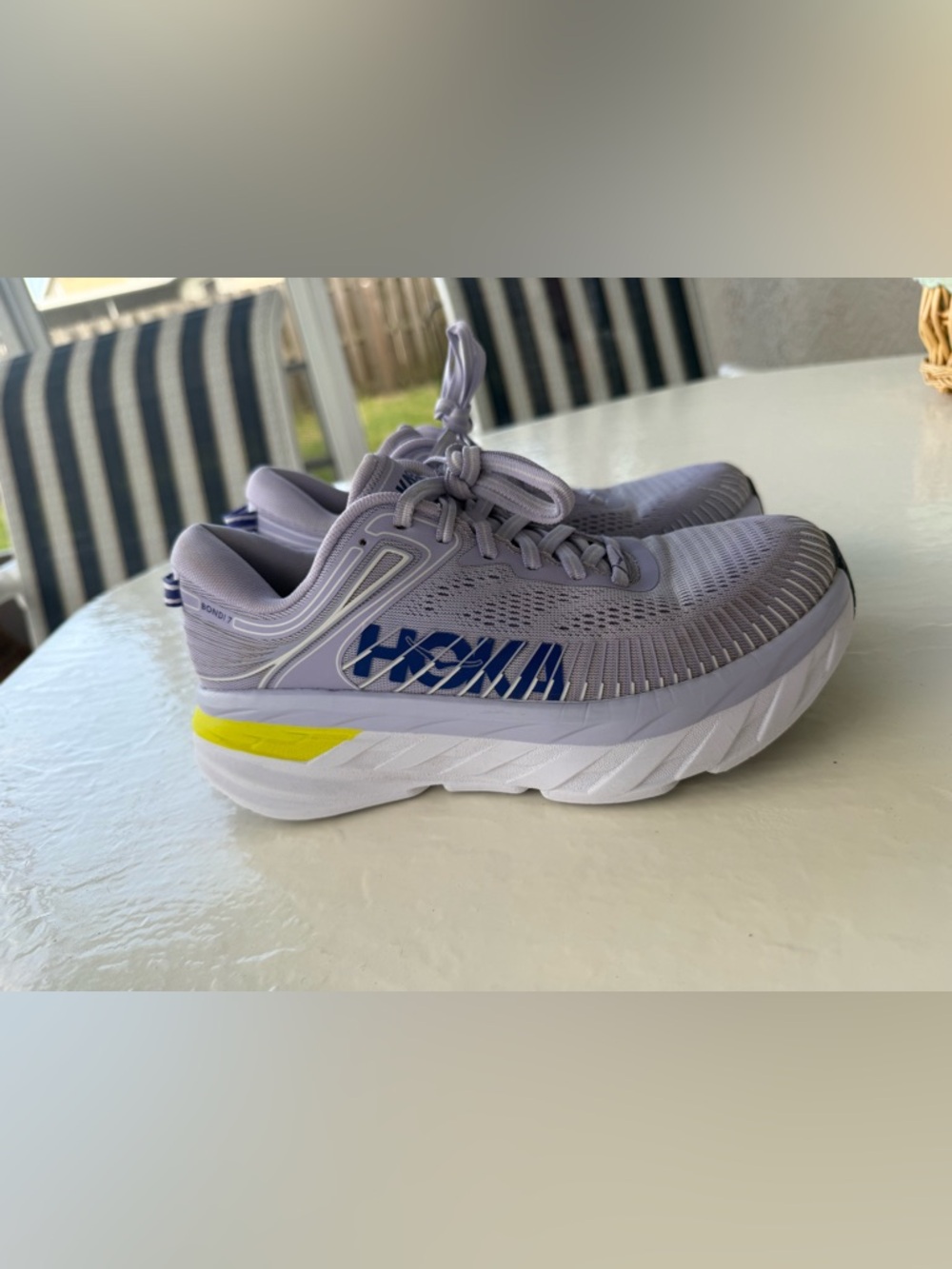 HOKA One One Bondi 7 Women’s Running Shoes Size 7 Purple Yellow Comfort Sneakers - Picture 7 of 12